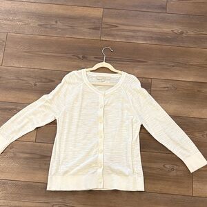LOFT Ivory Button-Front Cardigan